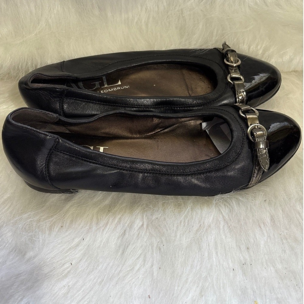 AGL Attilio Giusti Leombruni Black Leather Patent Ballet Flats Buckle Detail 8.5 - Picture 3 of 9